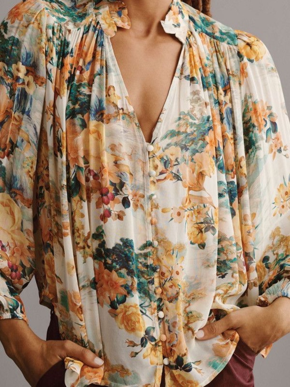 Estela Sheer Printed Buttoned Blouse from Anthropologie